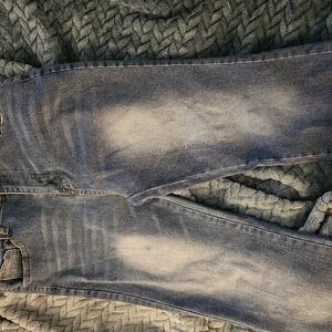 Blue Straight Leg Jeans with Distressed Look